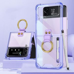 For Samsung Galaxy Z Flip3 5G GKK Shockproof Airbag Phone Case with Ring Holder & Stylus Pen(Transparent Purple)