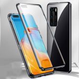 Voor Huawei P40 Magnetic Metal Frame Dubbelzijdige Tempered Glass Case (Bright Black)