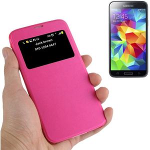 horizontaal Flip lederen hoesje met Oproepweergave ID voor Samsung Galaxy S5 / G900(hard roze)