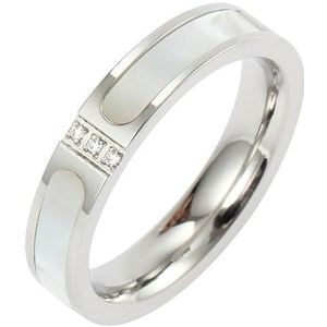 Three Diamonds Color Shell Diamond Ring Titanium Steel Gold-Plated Couple Ring  Size: 5 US Size(Silver)