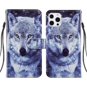 Geschilderd Patroon Horizontale Flip Lederen Case met Houder & Kaart Slots & Fotokader voor iPhone 13 Pro (White Wolf)