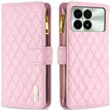 Voor Xiaomi Redmi K70 / K70 Pro Diamond Lattice Rits Portemonnee Lederen Flip Telefoonhoesje (Roze)