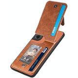 Voor Samsung Galaxy S21 5G Koolstofvezel Verticale Flip Rits Portemonnee Telefoon Case(Bruin)