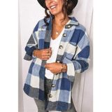 Revers lange mouwen flanel check shirt losse casual vest jack voor dames (kleur: blauw maat: m)