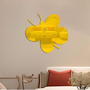 Acryl Vlinder Stereo Muurstickers Slaapkamer Woonkamer Achtergrond Wanddecoratie Zachte Spiegel (Goud)