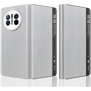 Voor Huawei Mate X3 Retro Magnetische Zijruit View Leather Smart Phone Case (Zilver)