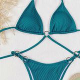 2 in 1 Solid Color Pit-gestreepte bikini Dames Split Badpak Set met borstkussen (Kleur: Groen Maat: M)