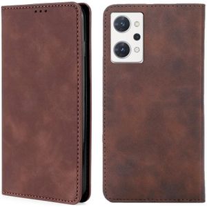 For OPPO Reno7 A JP Version Skin Feel Magnetic Horizontal Flip Leather Phone Case(Dark Brown)