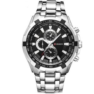 CURREN 8023 mannen RVS analoge sport quartz horloge (wit geval zwart gezicht)