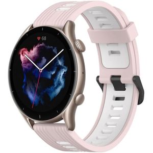 Voor Amazfit GTR 3 22mm verticaal patroon tweekleurige siliconen horlogeband (roze+wit)