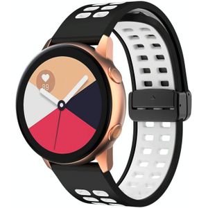 20 mm dubbele rij gat opvouwbare zwarte gesp tweekleurige siliconen horlogeband (zwart wit)