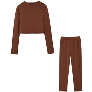 Daling winter effen kleur slim fit lange mouwen sweatshirt + broek pak voor dames (kleur: koffie grijs formaat: XL)