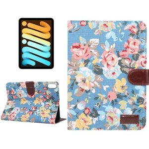 Bloemen doek patroon horizontale flip lederen tas met slaap / wake-up functie & houder & kaart slots & portefeuille voor iPad mini 6