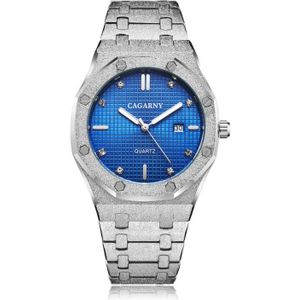 Cagarny 6885 Simple Stone Surface Quartz Steel Band Watch for Men (Silver Shell Blue Surface)