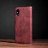 iPhone X horizontaal Brons structuur PU leren Flip Hoesje met beschermende voering  houder en opbergruimte voor pinpas (rood)