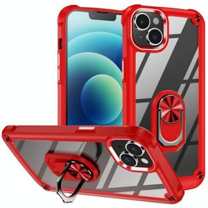 For iPhone 14 Plus TPU + PC Lens Protection Phone Case with Ring Holder(Red)