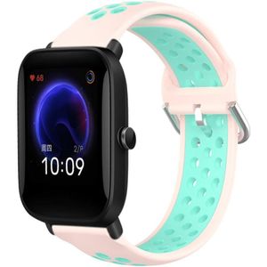 Voor Amazfit Pop 20 mm geperforeerde ademende sport siliconen horlogeband (roze + watereend)