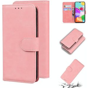 Voor Samsung Galaxy A41 Skin Feel Pure Color Flip Leather Telefoon Case (Pink)