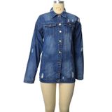 Dames Plus Size Mid-Length Ripped Denim Trench Coat (XL)