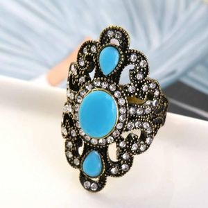 Vintage etnische stijl exquise gesneden ingelegde acryl hars holle ring  ring maat: 10 (blauw)