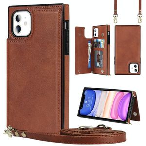 Cross-body Square Double Buckle Flip Card Tas TPU + PU-koffer met kaartslots & portefeuille en foto & riem voor iPhone 11