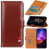 Voor Xiaomi Redmi K40 3-kleuren pearl textuur magnetische gesp horizontale flip pu lederen geval met kaart slots & portemonnee & houder (bruin)