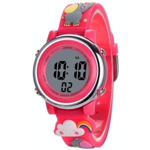 JNEW A380-86664 Children Cartoon 3D Happy Small Elephant Alarm Waterproof Sports LED Digital Watch(Red)