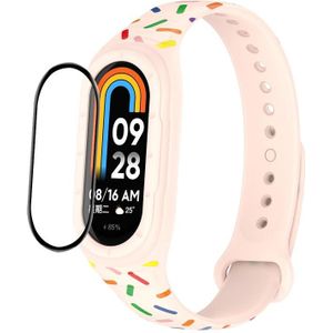 Voor Xiaomi Mi Band 8 ENKAY Hat-Prince Full Coverage Screen Protector + Verstelbare Silicone Sport Loop Strap Watch Band(Roze)