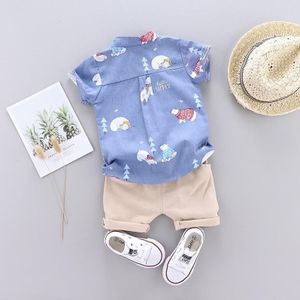 Zomer Kids Lederen Label Bear Shirt Korte Mouw Tweedelig Pak (Kleur: Donkerblauw Maat:80)