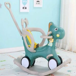 Baby schommelstoel baby schommelpaard houten multifunctionele muzikale rit op speelgoed (groen met diner plaat)