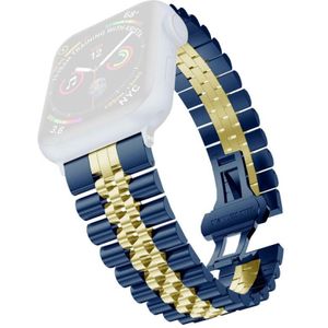 Vijf kralen roestvrijstalen vervanging horlogebanden voor Apple Watch Series 6 & SE & 5 & 4 44mm / 3 & 2 & 1 42mm (blauw + goud)