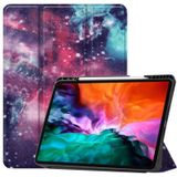 Gekleurde tekening horizontale flip TPU + PU lederen behuizing met drie-opvouwbare houder / slaap / wake-up functie & pen sleuf voor iPad Pro 12.9 (2021) (Melkweg)