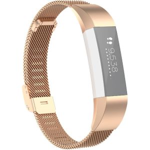 Voor Fitbit Alta / Alta HR / ACE Watch Button Mesh Metalen vervangende band Watchband  Maat:L(Rose Gold)