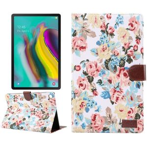 Bloem doek textuur PC horizontale Flip lederen beschermende case voor Galaxy tab S5e T720/T725  met houder & kaartsleuven & portemonnee & fotolijstjes (wit)