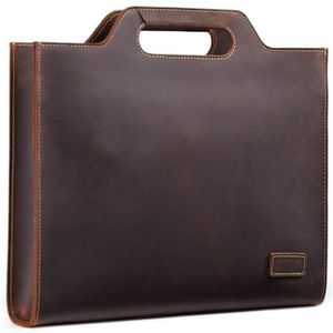 Genuine Leather Vintage Shoulder Bag Crossbody Portable Business Briefcase(Dark Coffee)