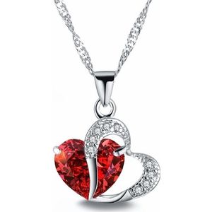 Hartvormige Zirkonia kristal ketting trui Sleutelhanger ketting (rood)