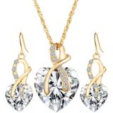 3 STKS/set vrouwen hartvormige Crystal Zircon Earring ketting sieraden set (wit)