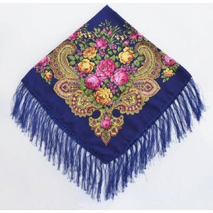 Saffier etnische stijl retro kwast vierkante sjaal bloem patroon hoofddoek sjaal  grootte: 90 x 90cm