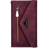 Voor iPhone 7 Plus / 8 Plus Skin Feel Zipper Horizontale Flip Lederen case met Holder & Card Slots & Photo Frame & Lanyard & Long Rope(Wine Red)