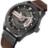 CURREN M8301 mannen militaire sport horloge Quartz datum klok lederen horloge (zwarte Case grijs gezicht licht bruine band)