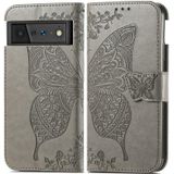 Voor Google Pixel 6 Butterfly Love Flowers Relif Horizontale Flip Leren Case Met Houder & Card Slots & Wallet & Lanyard