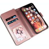 Voor iPhone X / XS Zipper Wallet Bag Horizontale Flip PU Lederen case met Holder & 9 Card Slots & Wallet & Lanyard & Photo Frame(Rose Gold)