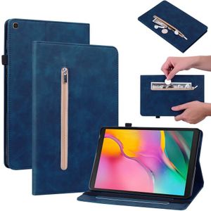 Voor Samsung Galaxy Tab A 10.1 2019 T510 Huid Feel Solid Color Zipper Lederen Tablet Case (Blauw)