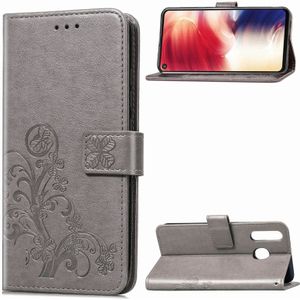 Lucky klaver geperst bloemen patroon lederen case voor Galaxy A8s  met houder & card slots & portemonnee & hand strap (grijs)