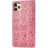 Voor iPhone 11 Pro Cute Cat and Dog Embossed Horizontal Flip PU lederen hoes met houder / kaartsleuf / portemonnee / Lanyard (Roze)