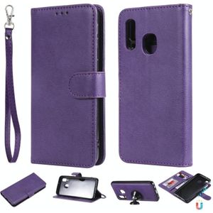 Voor Galaxy A40 Solid Color Horizontal Flip Protective Case met Holder & Card Slots & Wallet & Photo Frame & Lanyard(Purple)