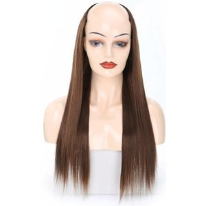 Wig Half Headgear Long Straight Hair U-vormige pruik hoofddeksels  kleur: 7.US-4M30 # Linnen