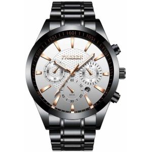 FNGEEN 5012 mannen waterdichte lichtgevende Imitate zes-naald design horloge (zwart staal wit)