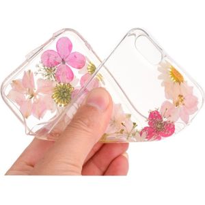 Voor iPhone 6 Plus & 6s Plus Epoxy druipend ingedrukt echte gedroogde bloem zachte transparante TPU beschermhoes