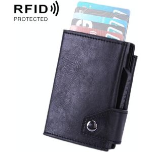 Anti-diefstal aluminium munt portemonnee RFID anti-degaussing automatische pop-up PU bank kaarttas (MAD HORSE zwart)